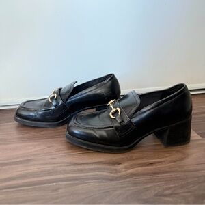 H&M Black Loafers with Gold Buckle
